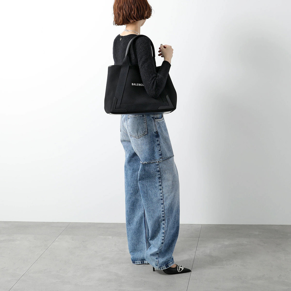 Balenciaga Tote Bag Navy Blue CABAS Canvas Pouch BLACK